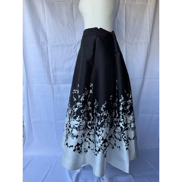 White House Black Market Midi Skirt Black White Size 14 Floral A-Line Romantic - Picture 3 of 12
